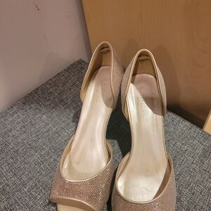 David's Bridal Shimmering Tan Peep-Toe Heels, Weddings, Parties